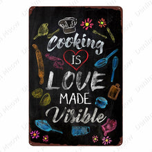 Load image into Gallery viewer, Cooking is Love Made Visible decorative metal kitchen sign
