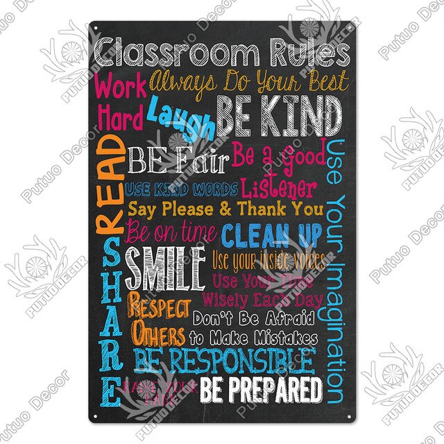 Classroom rules metal sign