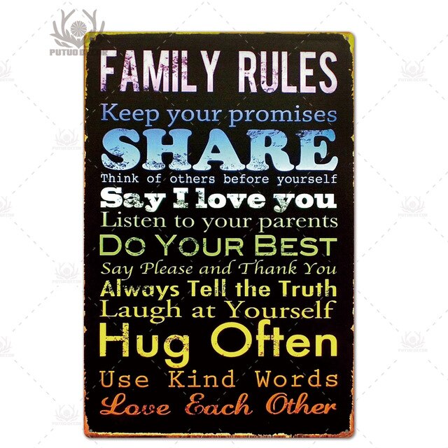 Family Rules metal sign