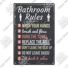 Load image into Gallery viewer, Bathroom Rules metal sign
