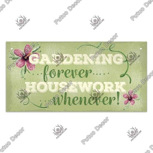 Gardening forever...Housework whenever- wooden hanging sign