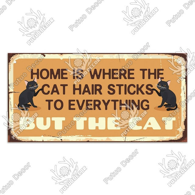 Home is where the cat hair sticks to everything-  wooden hanging sign